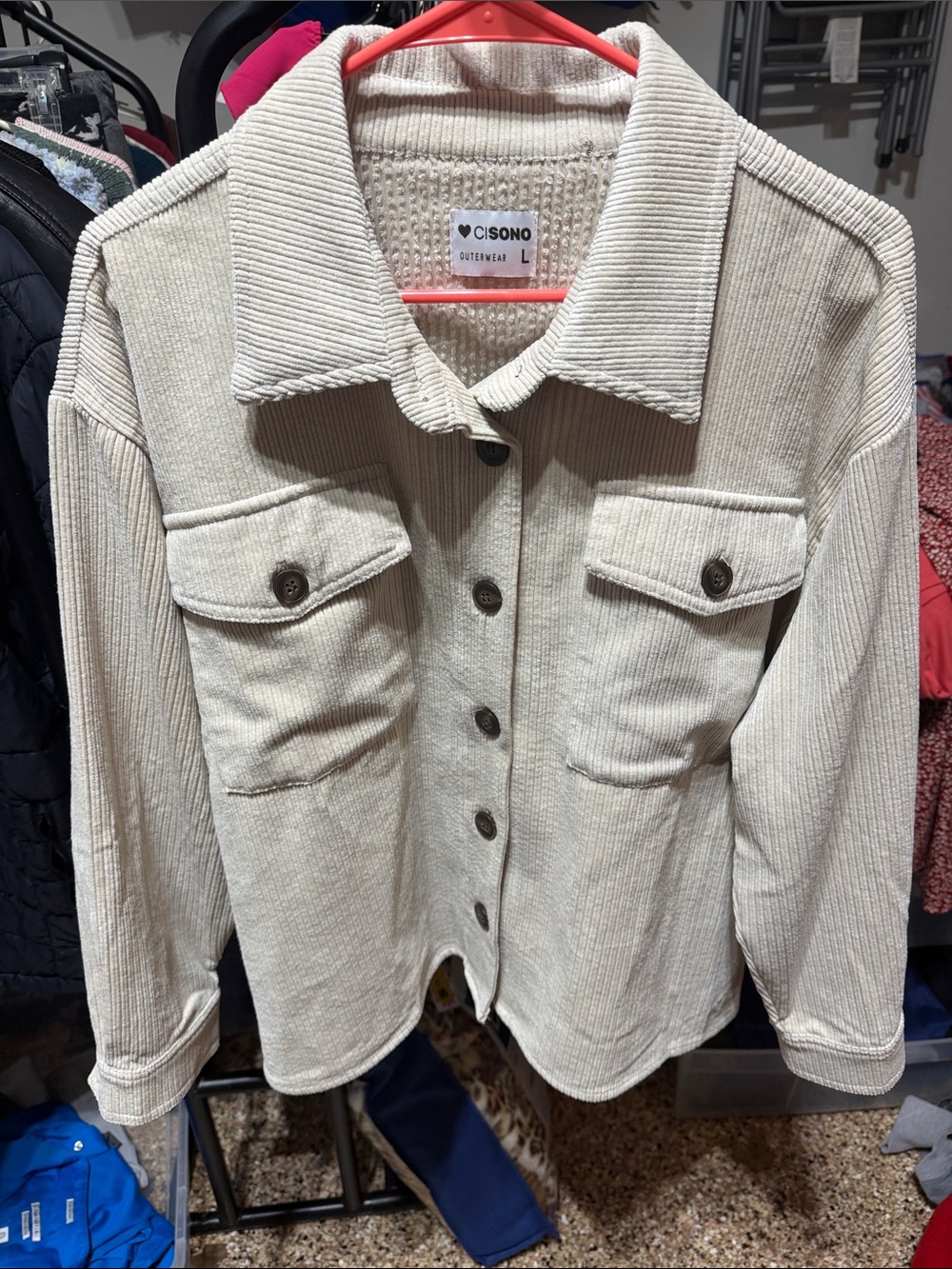 Ci Sono Cream Ribbed Button-Front Jean Jacket